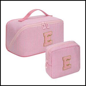 Personalized Initial Makeup Bag Set Travel Organizer Large Cosmetic Case